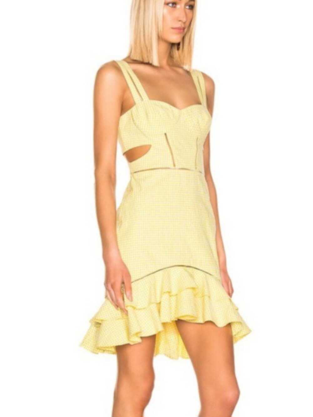 Jonathan Simkhai Yellow Seersucker Gingham Cutout Mini -Size 4